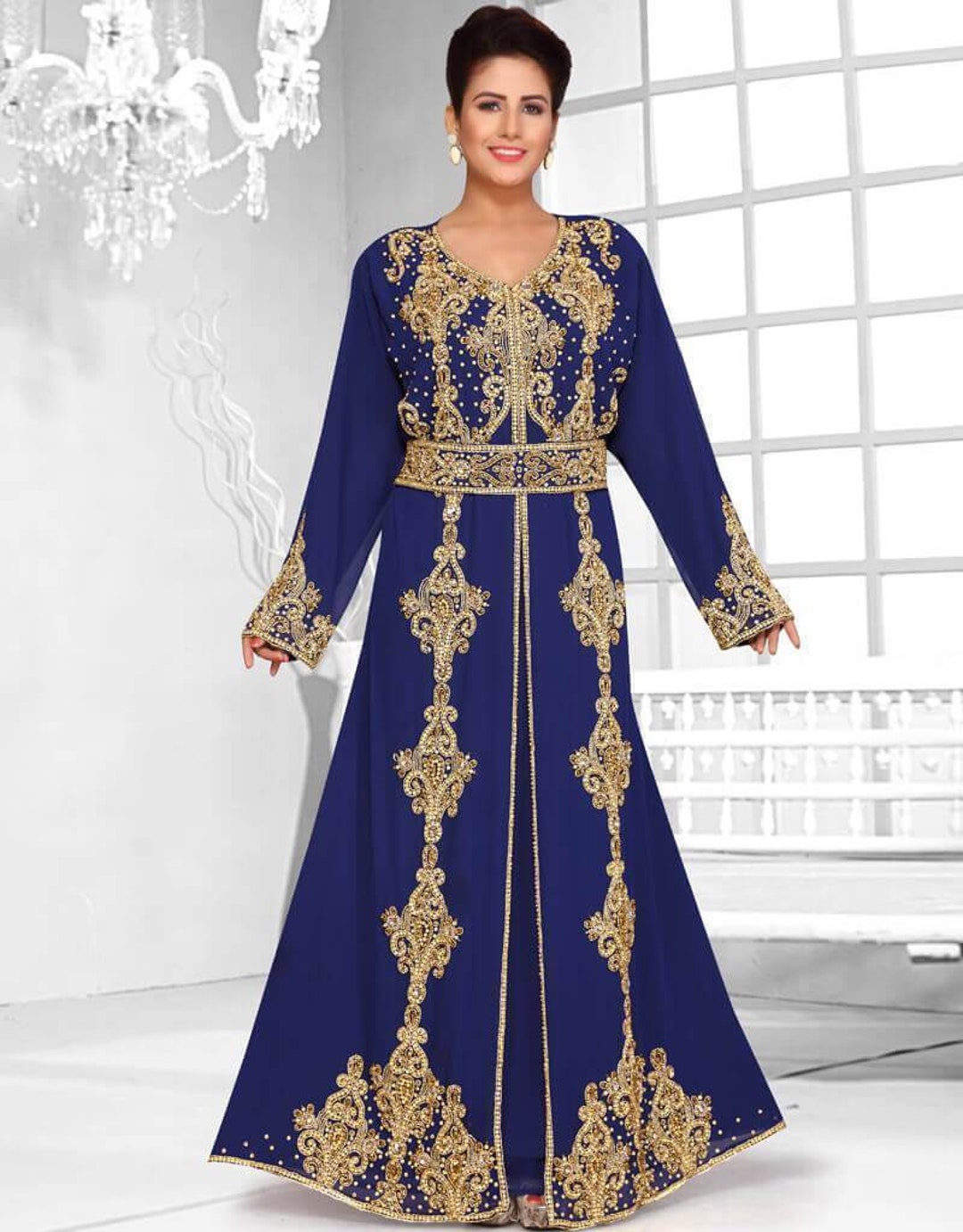 Women Navy Blue and Gold Wedding Kaftan Dress for Moroccan - Etsy