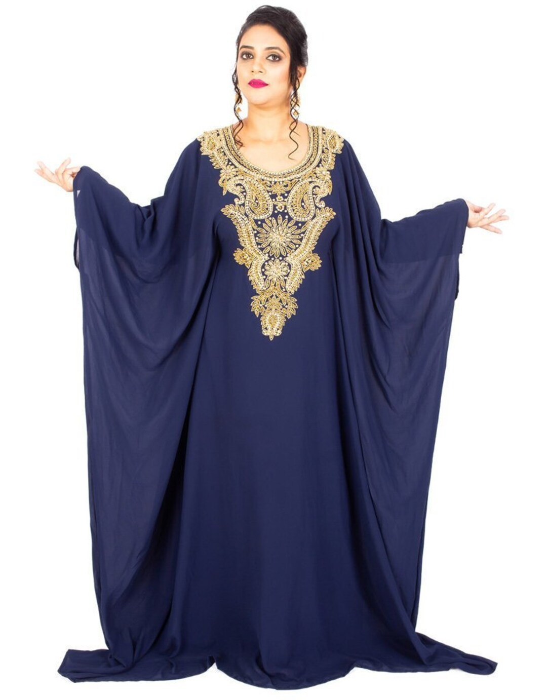 Navy Blue and Gold Kaftan Dress for Women Moroccan Caftan - Etsy