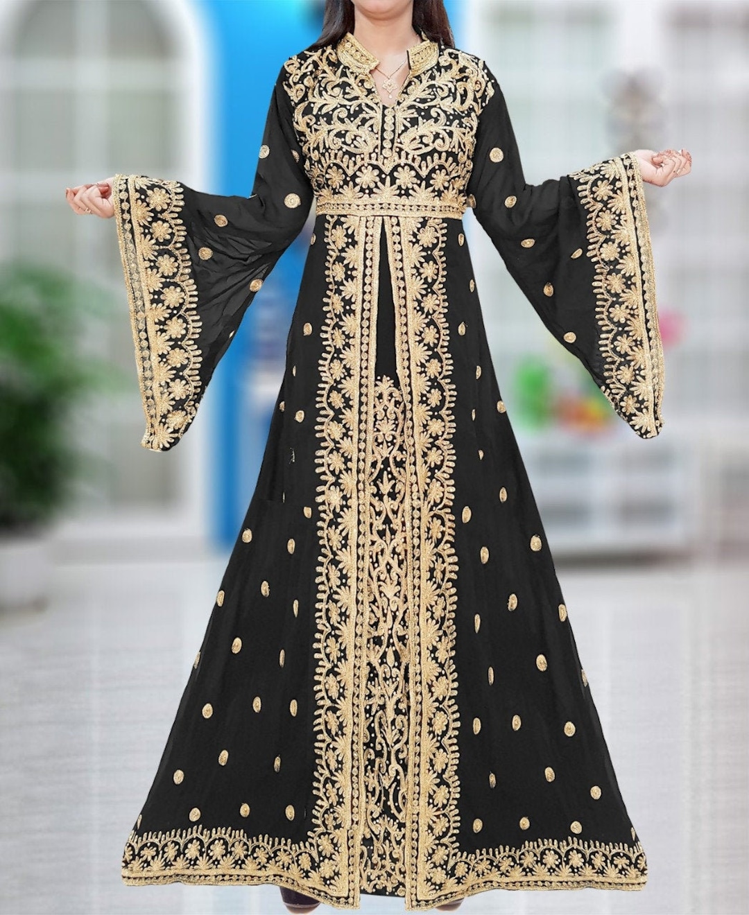Black and Gold Moroccan Kaftan Dress for Women Takchita Caftan