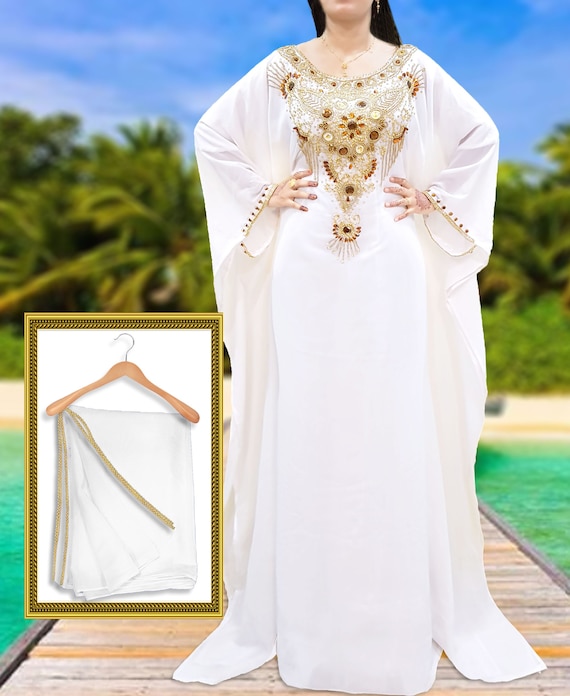 Caftán blanco y dorado Elegante Vestido Plus Size Vestidos de - Etsy México Caftán blanco y dorado Elegante Vestido Plus Size Vestidos de - Etsy México