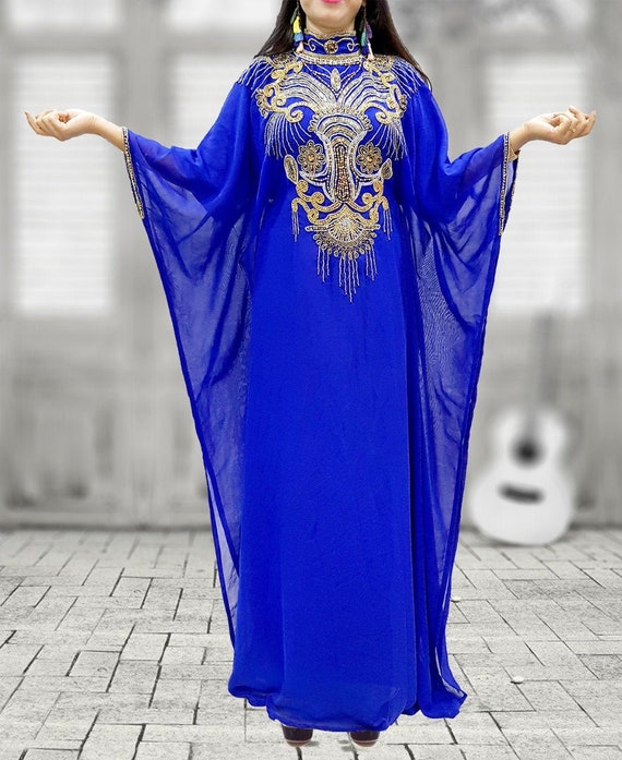 Ethnic Gowns | Navy Blue Gown With Golden Work | Freeup