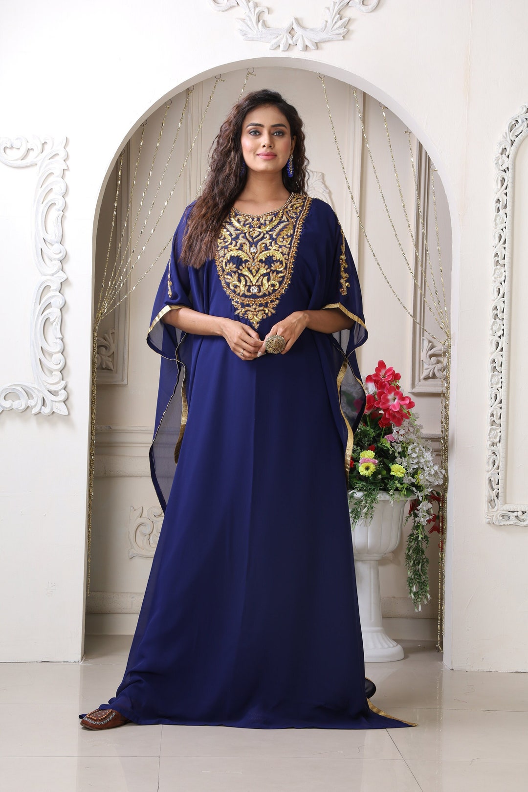 Navy Blue And Gold Kaftan Dress For Dubai Abaya African Caftans navy-blue-and-gold-kaftan-dress-for-dubai-abaya-african-caftans