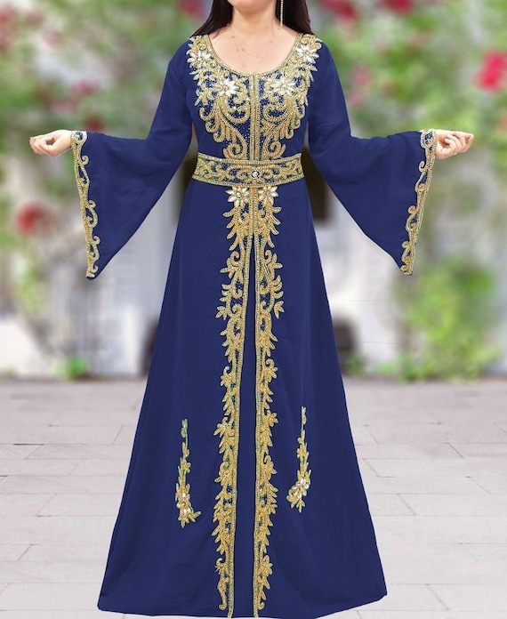 African Dark Blue and Gold Kaftan Dress for Women Moroccan Caftan Farasha Maxi Takchita Dress Spring Kaftan Brown and Gold Kaftan Etsy