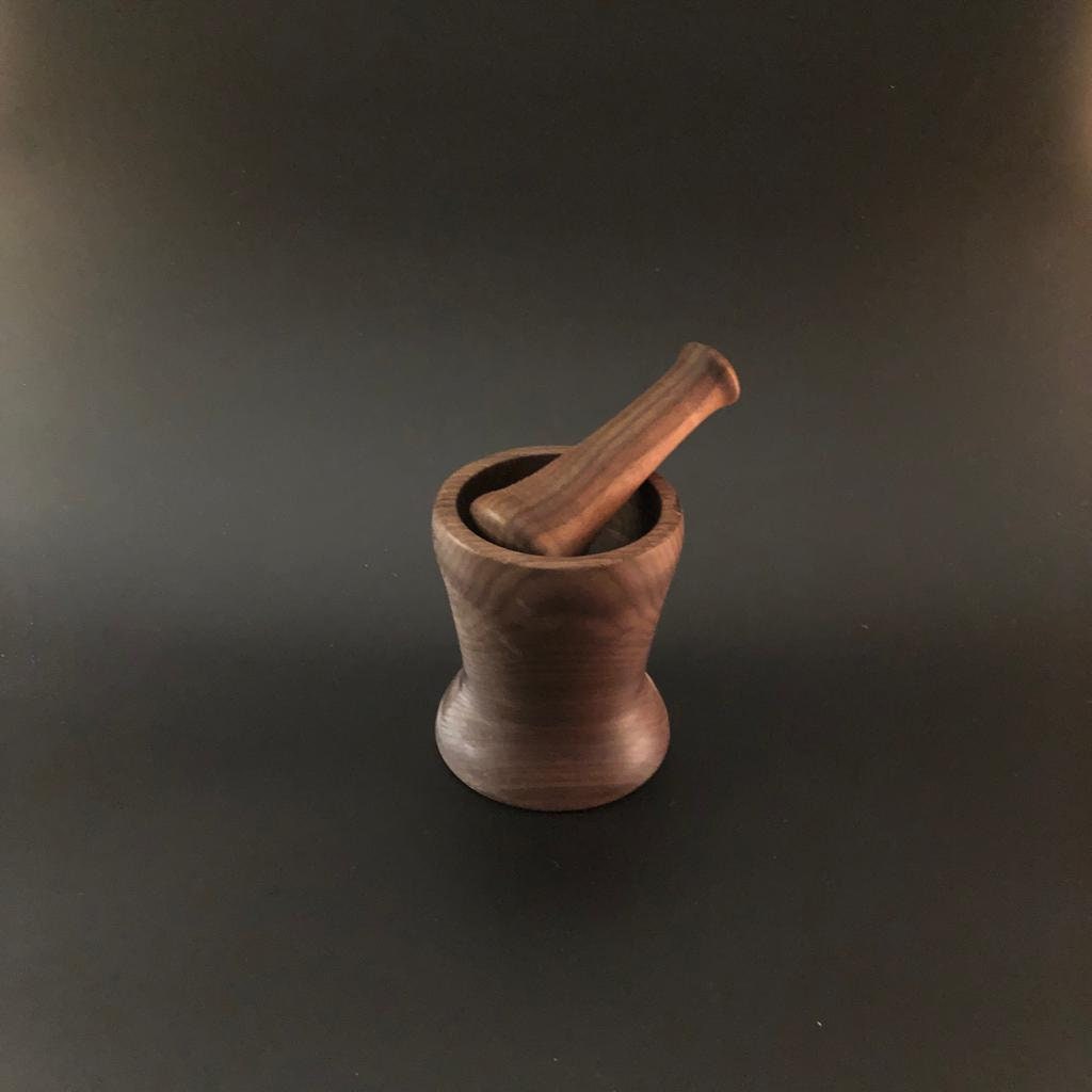 Small Handmade Wood Mortar and Pestle Wood Turned Black Etsy UK