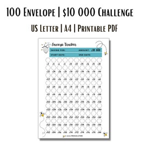 10k 100 Envelope Challenge Printable, Crush Your Savings Goals, Money Saver Tracker, 10k Challenge, 100 Day Money Challenge, Savings Tracker