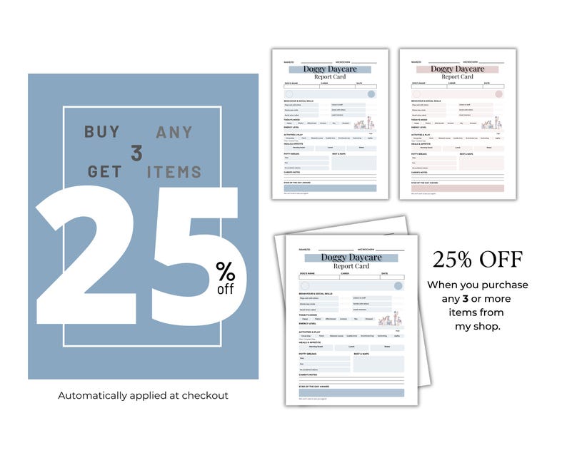 Buy any three items from my shop and get 25% off.  Automatically applied at checkout.
