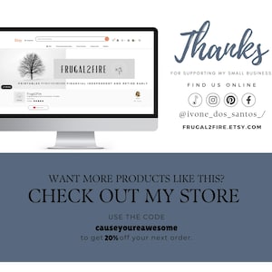 Thank you for supporting my small business.
Visit my shop for other great products: https://www.etsy.com/shop/frugal2fire/
❤️ Grab 20% off of your next purchase using this code: CAUSEYOUREAWESOME
❤️ Get 25% off when you purchase 3 or more items.  Automatically Applied at Checkout