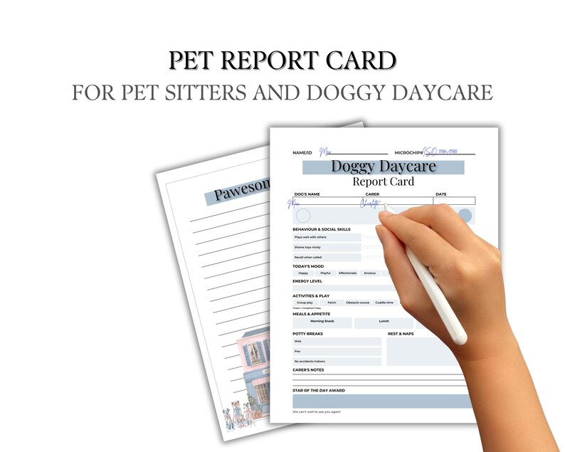 Why You'll Love This Printable Planner:
Professionally designed to give your pet care business instant credibility
Protects both you and the pet owner with clear daily feedback
Perfect for dog grooming appointments, daycare visits, boarding stays and pet sitting
A thoughtful dog lover gift or pet lover's gift for anyone working with animals
Easy-to-use digital template.  Just fill in and print it!
Makes a wonderful tool for dog training progress tracking, too
