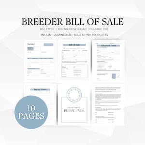 Dog Breeder Bill of Sale, Essential Dog Breeder Kit, Puppy Breeder Sales Contract, Printable/Fillable PDF, Instant Download, Pet Planner