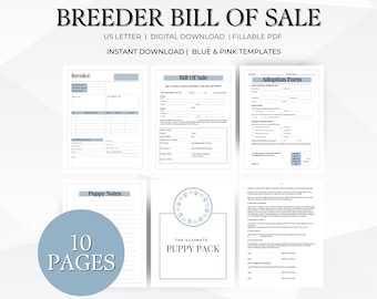 Dog Breeder Bill of Sale, Essential Dog Breeder Kit, Puppy Breeder Sales Contract, Printable/Fillable PDF, Instant Download, Pet Planner
