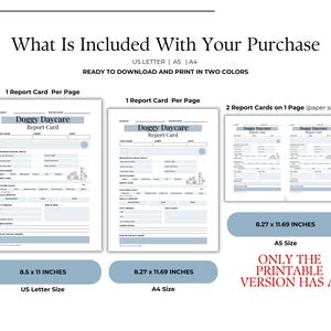 What's Included:
- Fully fillable dog report card and pet report card
- Daily care sections covering meals, water, bathroom breaks, behaviour, playtime and more
- Pet sitter notes section for end-of-day feedback
- Designed as a pet planner, your clients will love receiving
- Available in A4, A5 and US Letter size for the printable version and A4 and US Letter size for the fillable version