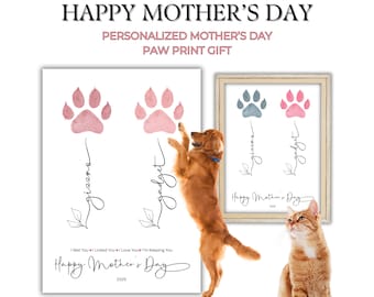 Personalized Mother's Day Paw Print Art – Gift from Dog or Cat (Digital Download)