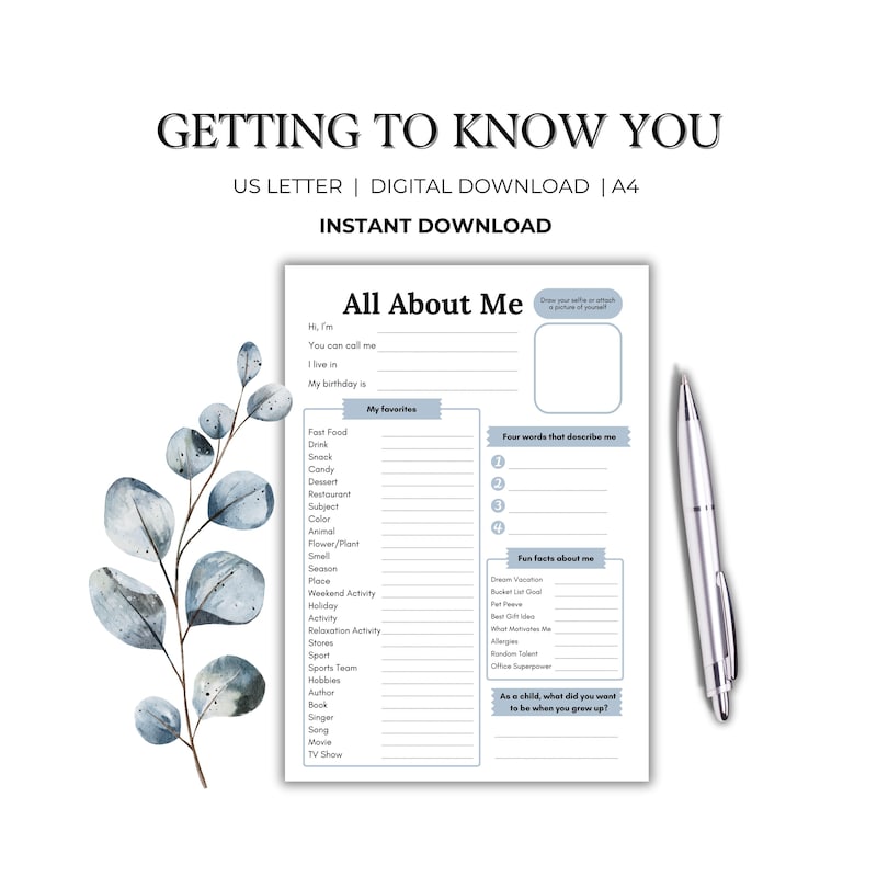 Coworker All About Me Template - Etsy