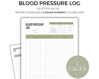 Blood Pressure Log Printable Medical Health Tracker, Daily Health Log, Medical BP Chart, Daily Editable & Fillable Blood Pressure Sheet PDF