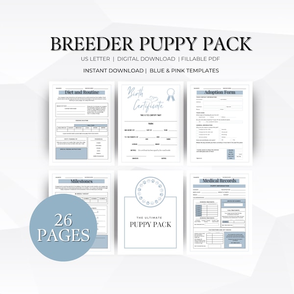 Dog Breeder Record, Dog Breeder Forms, Fillable Breeder Puppy Pack, Puppy Birth Certificate, Breeder Puppy Pack Printable/Fillable, Dog Mom