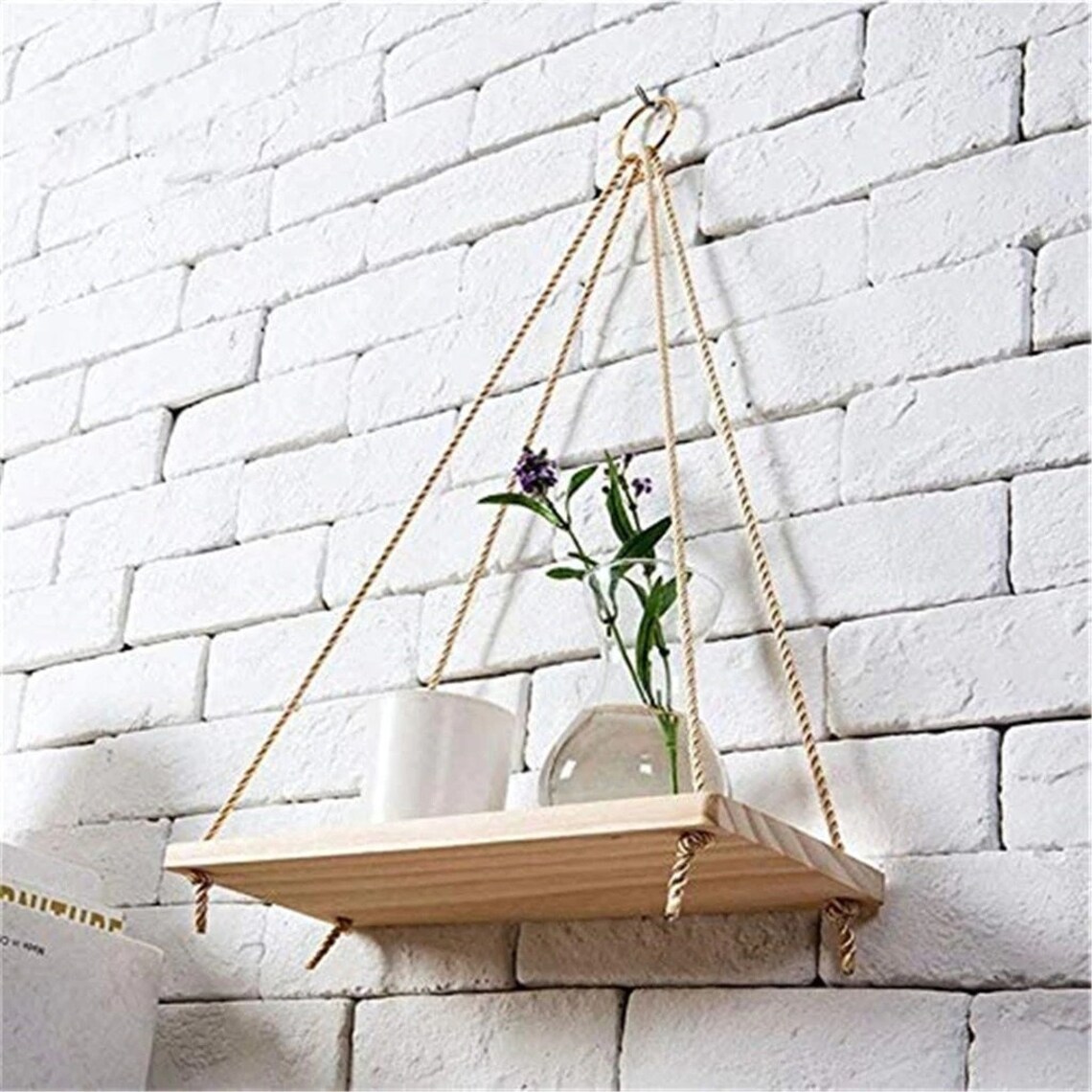 Minimalist and Rustic Wooden Swing Hanging Rope Wall Mounted Etsy