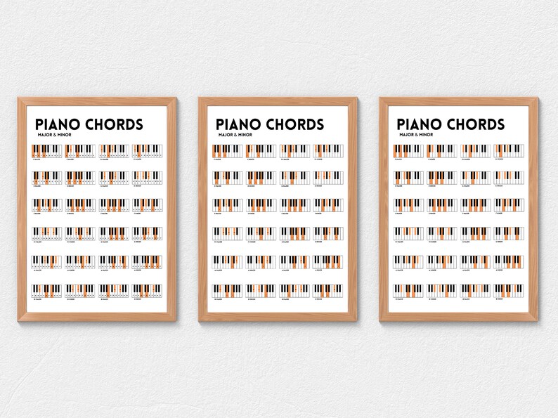 Piano Chords Music Cheat Sheet Set of Three Printable Etsy