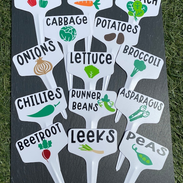 Plant markers for vegetables | fruit | herbs | allotments | white plastic | personalised | garden | homegrown | allotment gifts