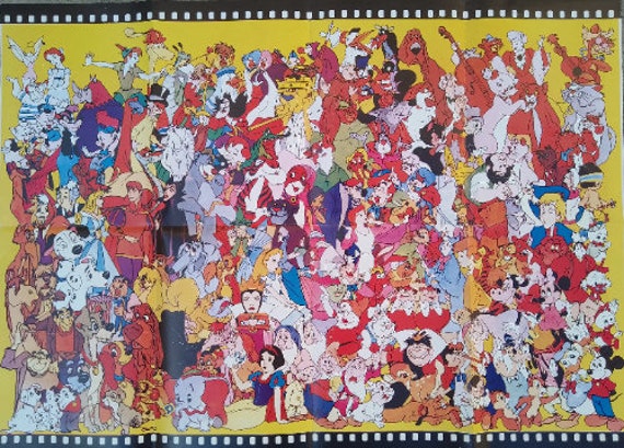 Walt Disney Poster Vintage 1980 Original King Size 92CM Collage