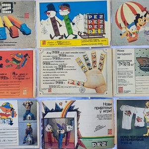 PEZ Vintage Memorabilia 1970s PEZ Collection Souvenirs Yugo Magazine adverts 9 sheets papers Adds of PEZ adverts Pez Collector Dispensers