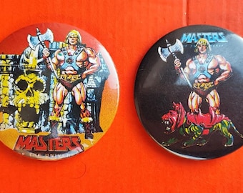 Masters of the Universe Vintage Badges HE-Man MOTU Castle Grayskull Battle Cat Cringer Mattel Souvenir Prince Adam Eternia MOTU Memorabilia