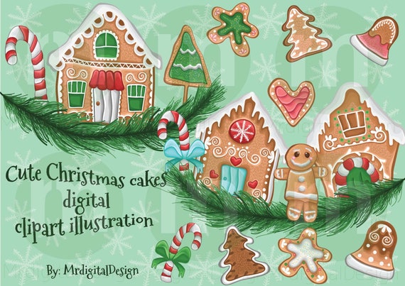 Cute Christmas Cookies Clipartchristmas Cake Etsy