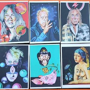 Postkarten Patti Smith Lemmy Kilmister Iggy POP Johnny Rotten Iggy Pop Peaches Künstlerische Sammlung Anni Heuchel Postkarten