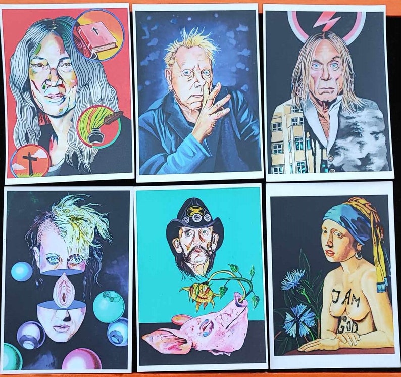 Cartões Postais Patti Smith Lemmy Kilmister Iggy POP Johnny Rotten Iggy Pop Peaches Coleção Artística Anni Heuchel Cartões Postais imagem 1