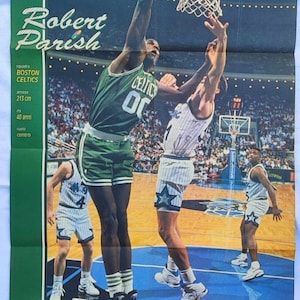 Robert Parish Vintage Poster Boston Celtics NBA Memorabilia Original Italy Press with career statistics The Chief Parish on italian