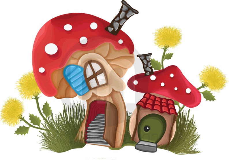 Easter clipartMushroom houses clipartSpring clipartForest houses clipartVintage GardenEaster eggs clipart instant digital download PNG