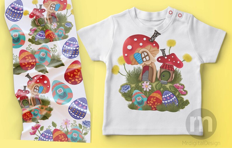 Easter clipartMushroom houses clipartSpring clipartForest houses clipartVintage GardenEaster eggs clipart instant digital download PNG