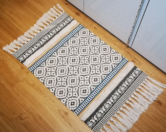 Tappeto passatoia in moquette in stile boho etnico azteco beige 60 x 90 cm ideale per camera da letto, soggiorno, camera dei bambini, corridoio, balcone