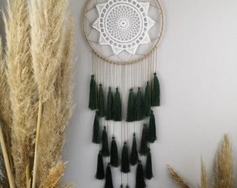 Deko Makramee Traumfänger Dreamcatcher Wandschmuck Wandbehang in Grün 21x80cm ideal für Wohnzimmer, Schlafzimmer uvm.