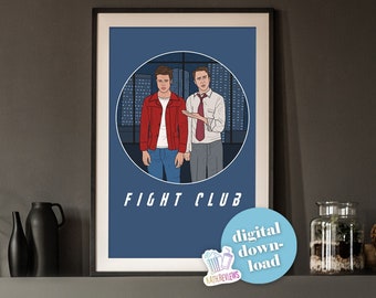 Fight Club Movie Printable Poster Download | Brad Pitt & Edward Norton Fan Art Design Phone Background | David Fincher Film | Project Mayhem