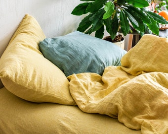 Yellow Linen Duvet Cover Fresh Lemon, Decorative Linen Bedding, Yellow Duvet Cover, Bedroom Decor, Natural Handmade Soft Linen Sheets Gift