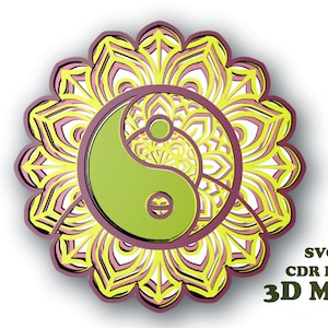 MANDALA Yin Yang , 3D , 5 couches , Svg Eps Cdr Dxf fichiers , Téléchargement numérique pour Glowforge, Cricut, Silhouette + Gift 25 modèles de mandalas