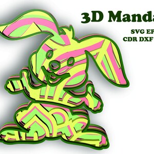 Coniglio divertente 4 strati , Svg Eps Png Cdr Dxf file , Download digitale per Glowforge, Cricut, Silhouette + Gift 25 mandala modelli