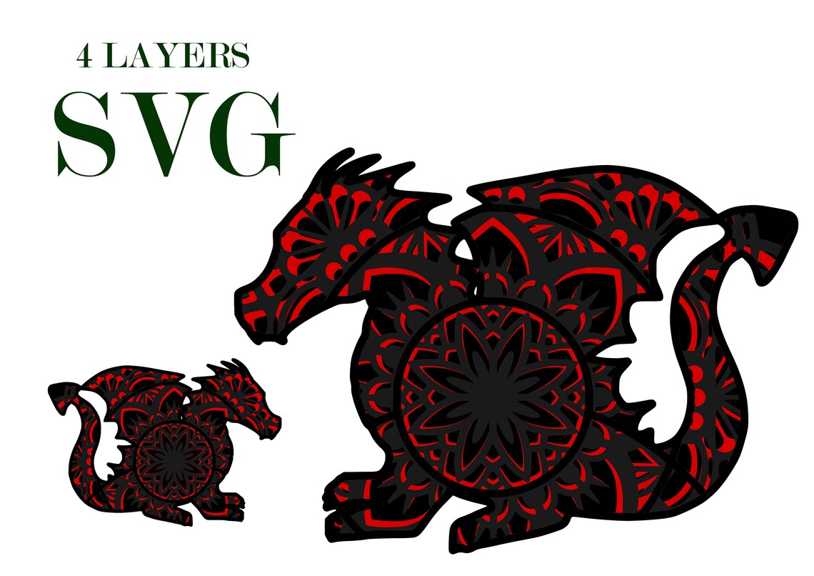 Download 2 DRAGONS 3D mandala 4 layers SVG files DIgital | Etsy
