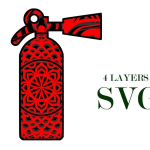 Extintor de incendios, mandala 3D, 4 capas, archivos SVG, descarga DIgital