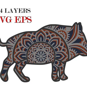 WIld jabalí , Mandala 3D , 4 capas, Archivos Svg Eps , Descarga digital para Glowforge, Cricut , Silueta + Regalo 25 mandalas plantillas