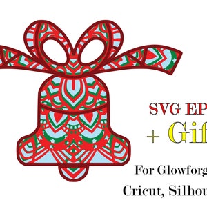 Campana di Buon Natale, mandala 3d, 4 strati, download digitale, SVG ed Eps, Glowforge, Cricut, Silhouette +Regalo 25 modelli di mandala