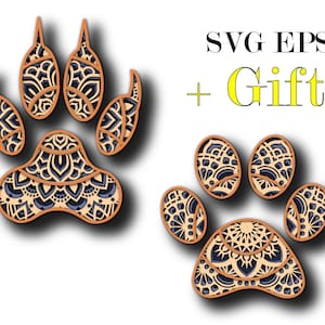 PFOTEN, 3d Mandala, 4 Schichten, Digitaler Download, svg, eps, für Glowforge, Cricut, Silfouette +Geschenk 25 Mandalas Vorlagen
