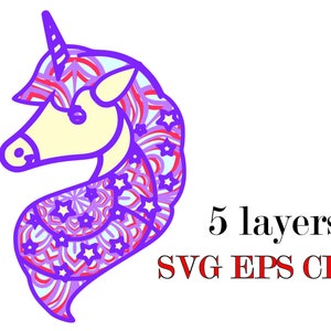 UNOCORN HORSE , 5 capas , Descarga digital , Archivos Svg Eps Cdr , 3 d mandala