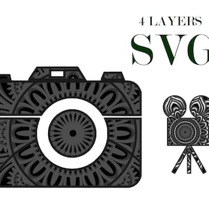 CAMÉRAS , mandala 3D , 4 couches , téléchargement numérique , fichiers EPS SVG