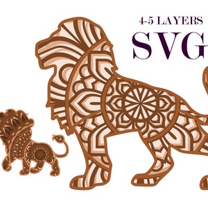 LIONS und PAW, 3D Mandala, 4-5 Schichten, Svg Eps Dateien, DIgital download