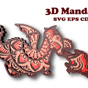 Dragon fire , mandala 3D , 4 capas, Archivos Svg Eps Cdr , Descarga digital