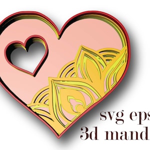 Herz im Herzen , 3d Mandala , 4 Schichten , Digitaler Download , SVG und Eps Datei für Glowforge, Cricut, Silhouette +Geschenk 25 Mandalas Vorlagen