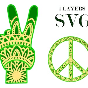 PEACE SYMBOL, 3D Mandala, 4 Schichten, SVG und Eps Dateien, DIgital Download