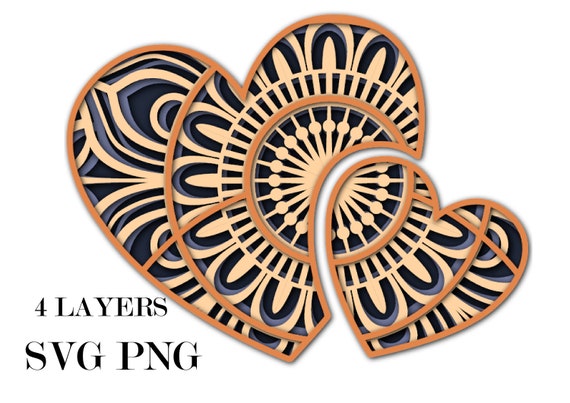 Download 2 Heart 3 D Mandala Svg Png Cdr Dxf Eps Files 4 Layers Etsy SVG, PNG, EPS, DXF File