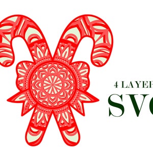 CHRISTMAS CANDY bastón , 3D mandala , 4 capas, archivos SVG , DIgital descargar